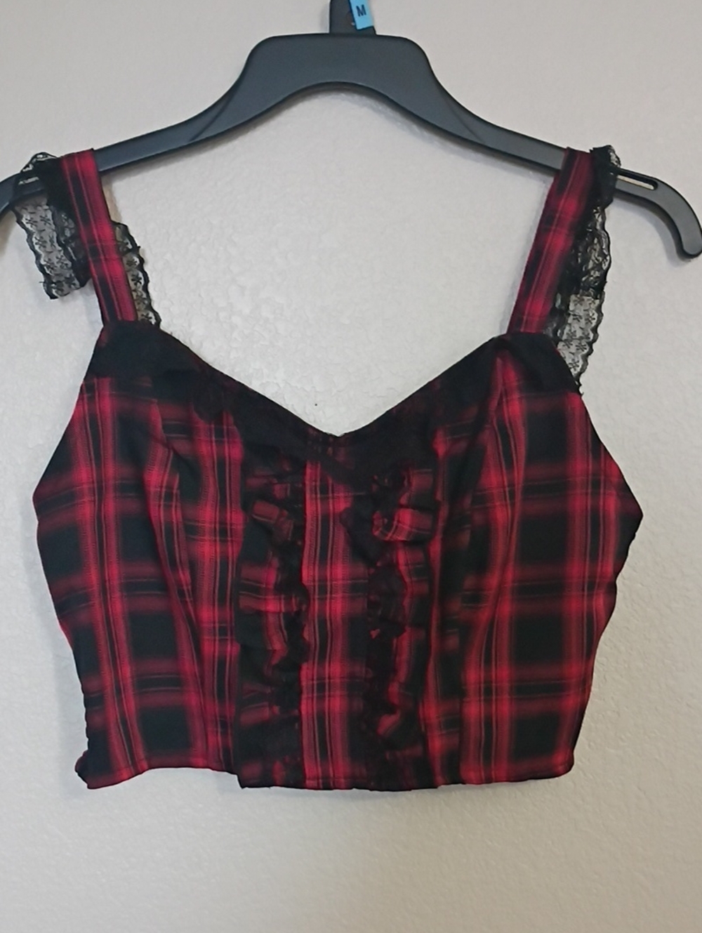 Red & Black Plaid Lace Trim Two-Piece Set Shirt And Skirt - Picture 5 of 7